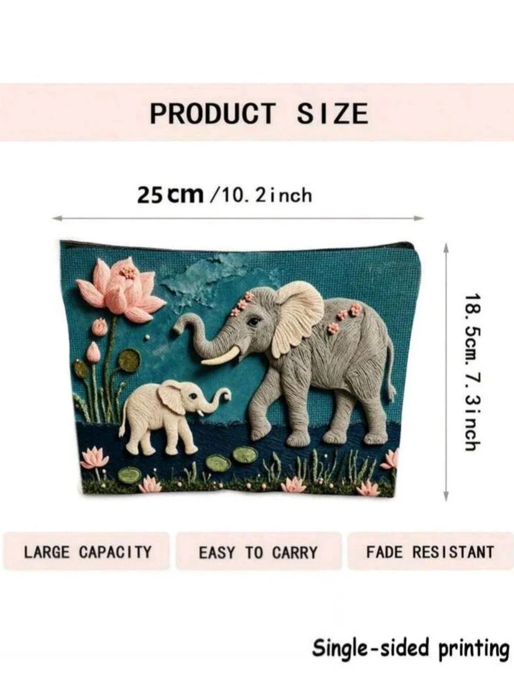 Cosmetic Bag - Elephant & Lotus Cosmetic Makeup Bag/Travel Pouch - NIP
